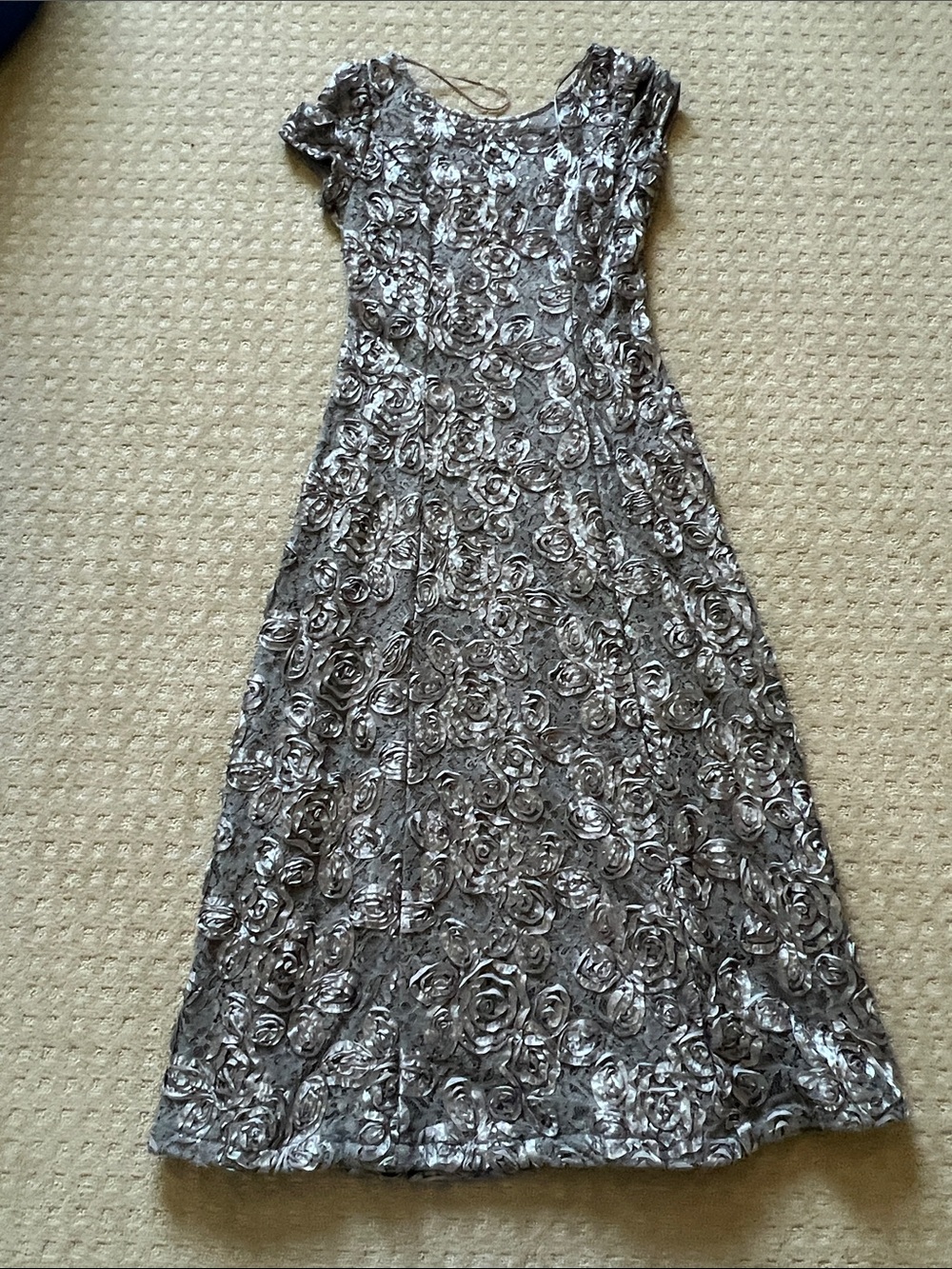 Alex Evenings Silver Rose Appliqué Maxi Dress